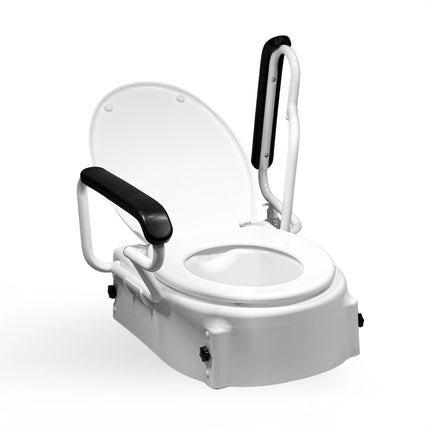 Adjustable Raised Booster Toilet Seat with Handles Armrests - 3 Heights