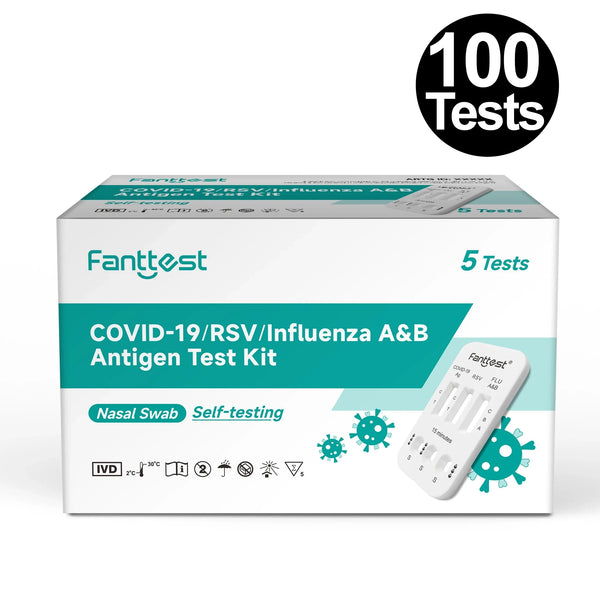Fanttest 4 in 1 Covid/RSV/Influenza A&B Rapid Antigen Test Rats Nasal - (100 Pack)