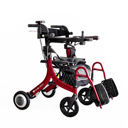 3 In 1 EVO E-Traveller Hybrid Multi Tasker Rollator Walker Electric Wheelchair - Red