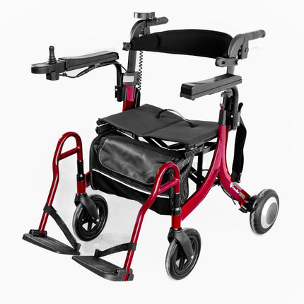 3 In 1 EVO E-Traveller Hybrid Multi Tasker Rollator Walker Electric Wheelchair - Red