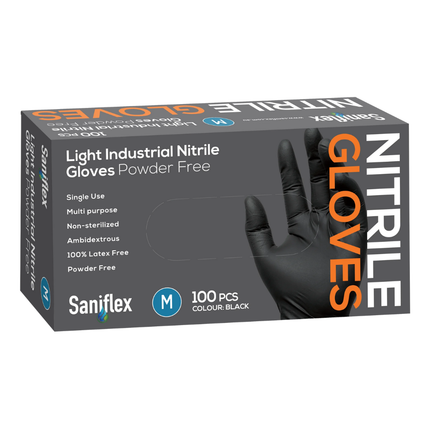 Saniflex Light Industrial Black Nitrile Gloves 100 Pack