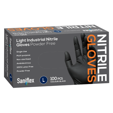 Saniflex Light Industrial Black Nitrile Gloves 100 Pack