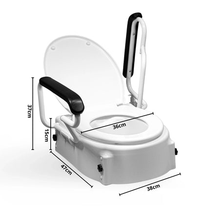 Adjustable Raised Booster Toilet Seat with Handles Armrests - 3 Heights