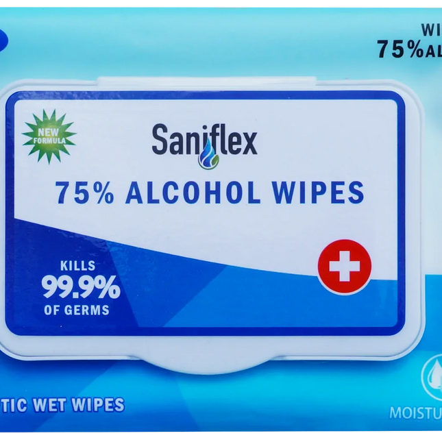 Saniflex 75% Alcohol Sanitary Wipes - 50 pack (Bulk x50 packets)